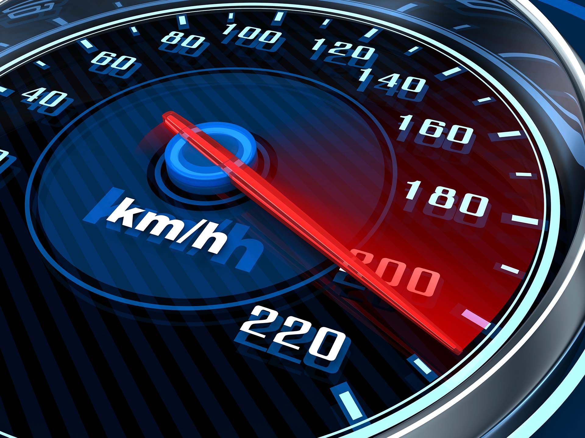 Zeigt einen Tacho mit Skale bis 220 km/h und der Tachonadel bei 200 km/h.